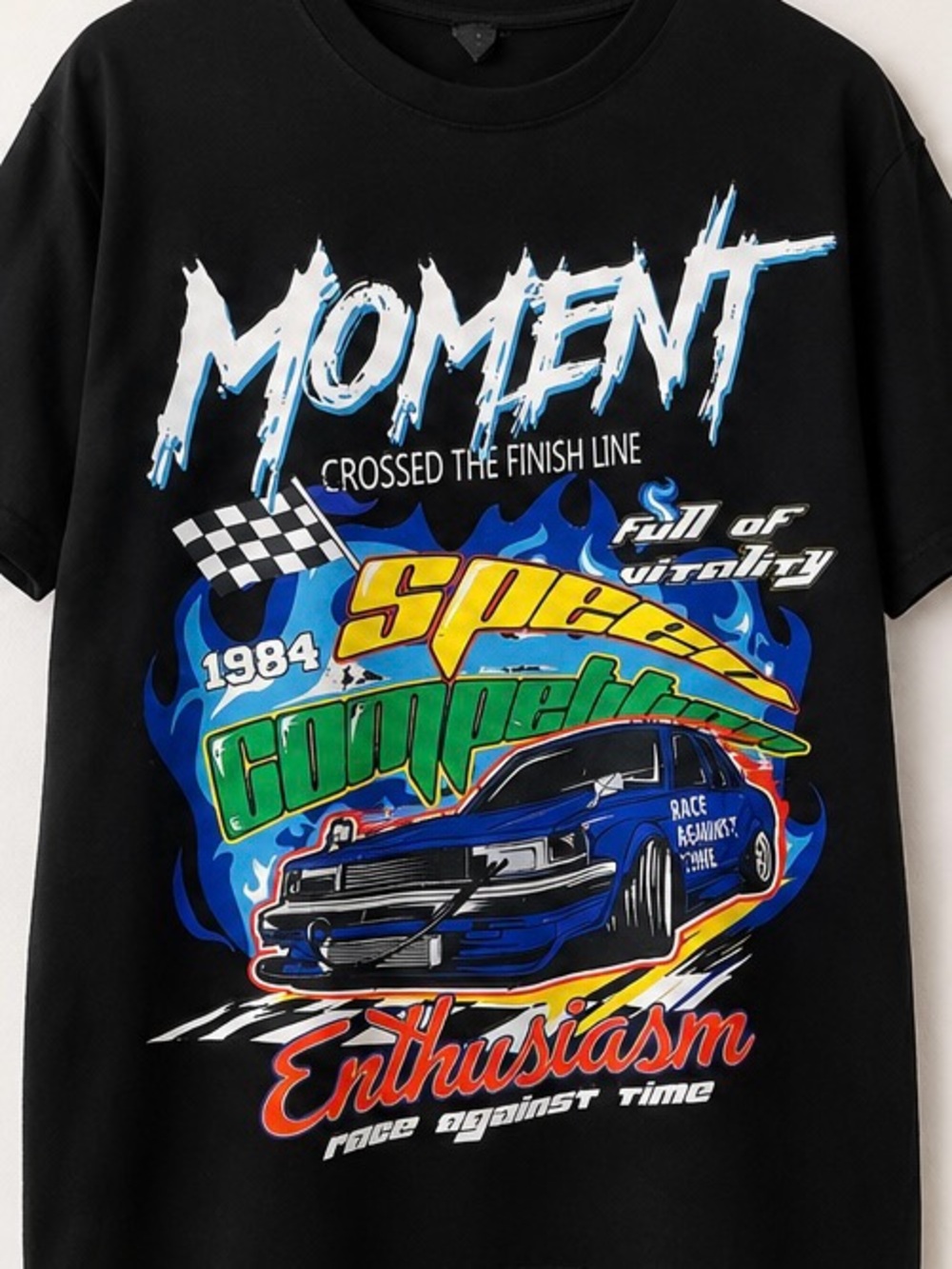 & Other Stories Black Graphic Racing Tee with Blue and Green Accents